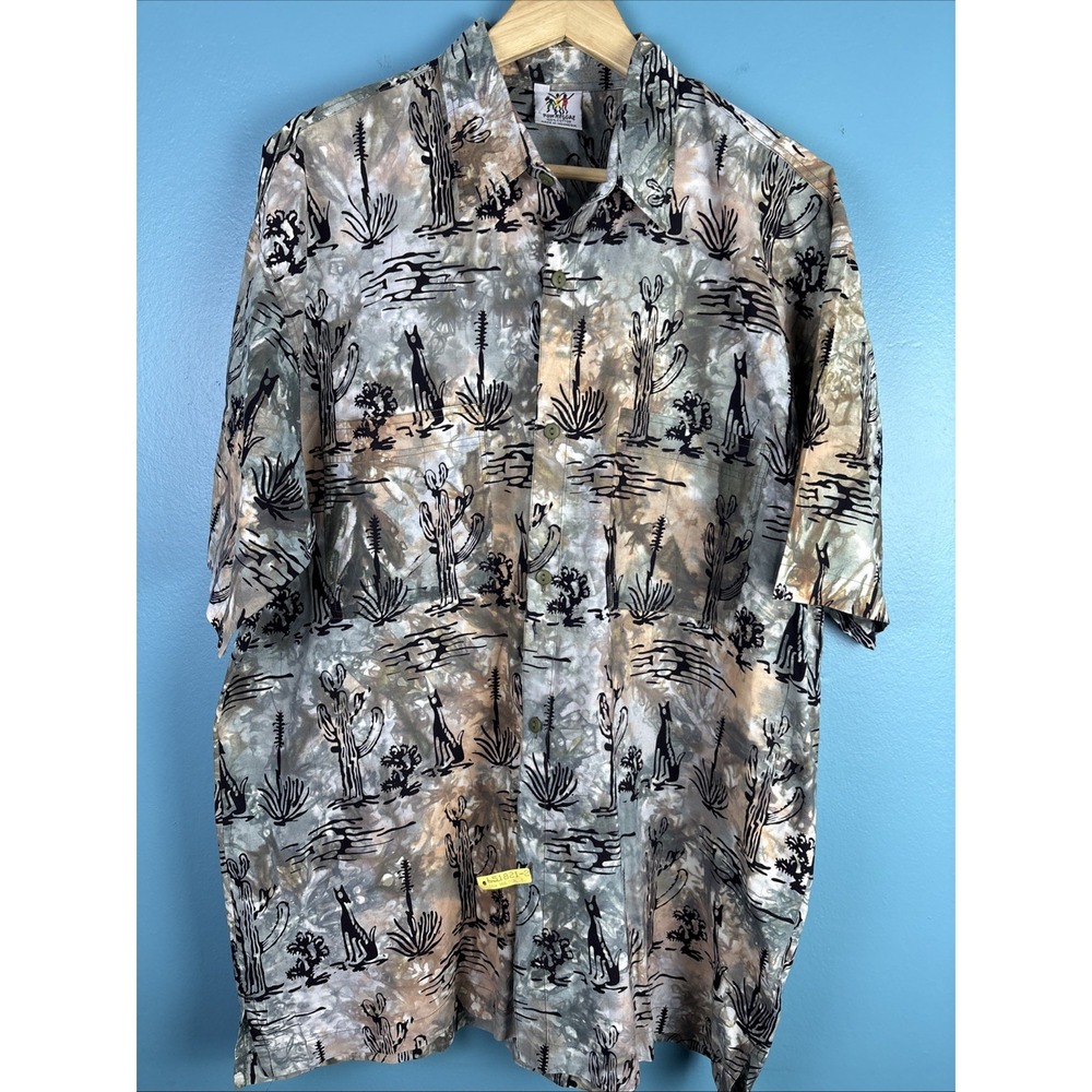 Vintage Rum Reggae Hawaiian Button Up Shirt Western Print Southwest XL 90s